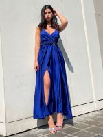 VESTITO LUNGO RASO SCOLLO INCROCIATO E SPACCO